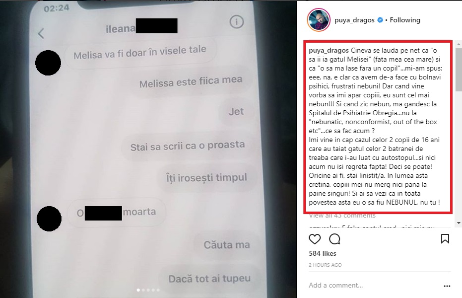 Fata cea mare a lui Puya, amenințată cu moartea. Rapper-ul a făcut publice dovezi înfiorătoare: „O bat pe Melisa cu toporul”