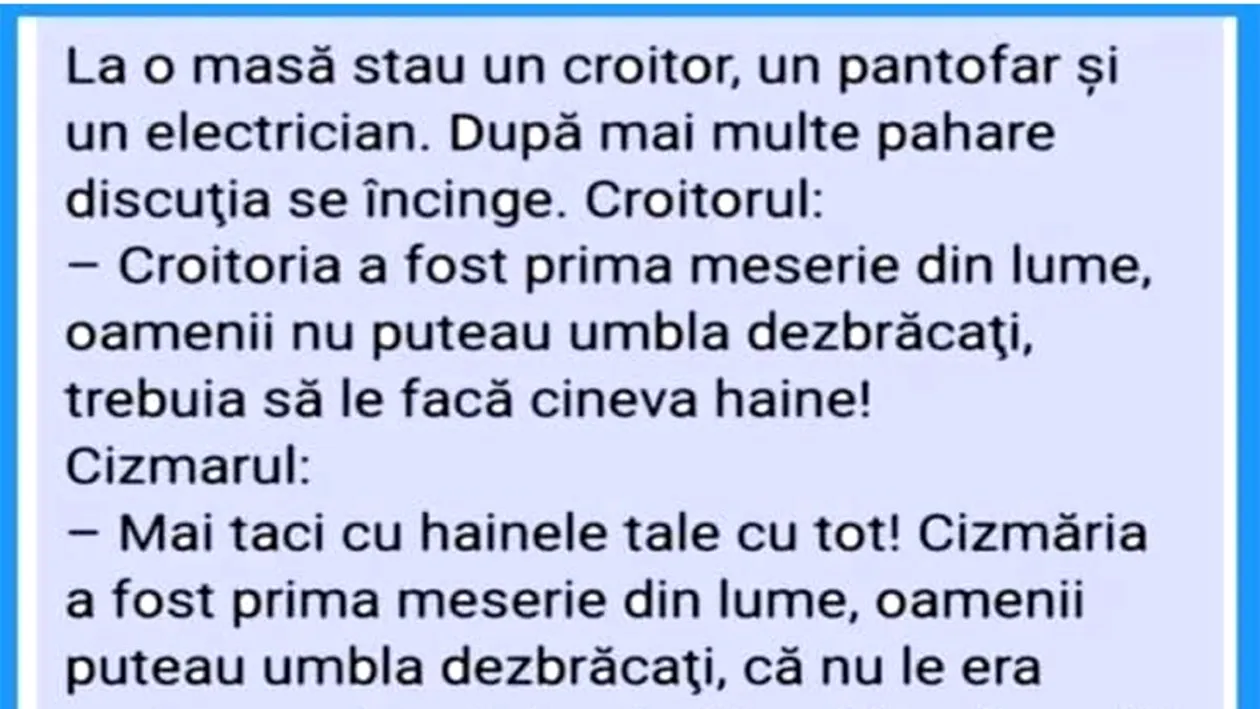 BANC | La o masă stau un croitor, un pantofar și un electrician