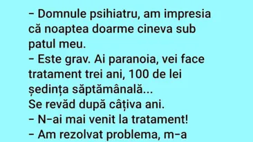 BANC | Domnule psihiatru, am impresia că noaptea doarme cineva sub patul meu