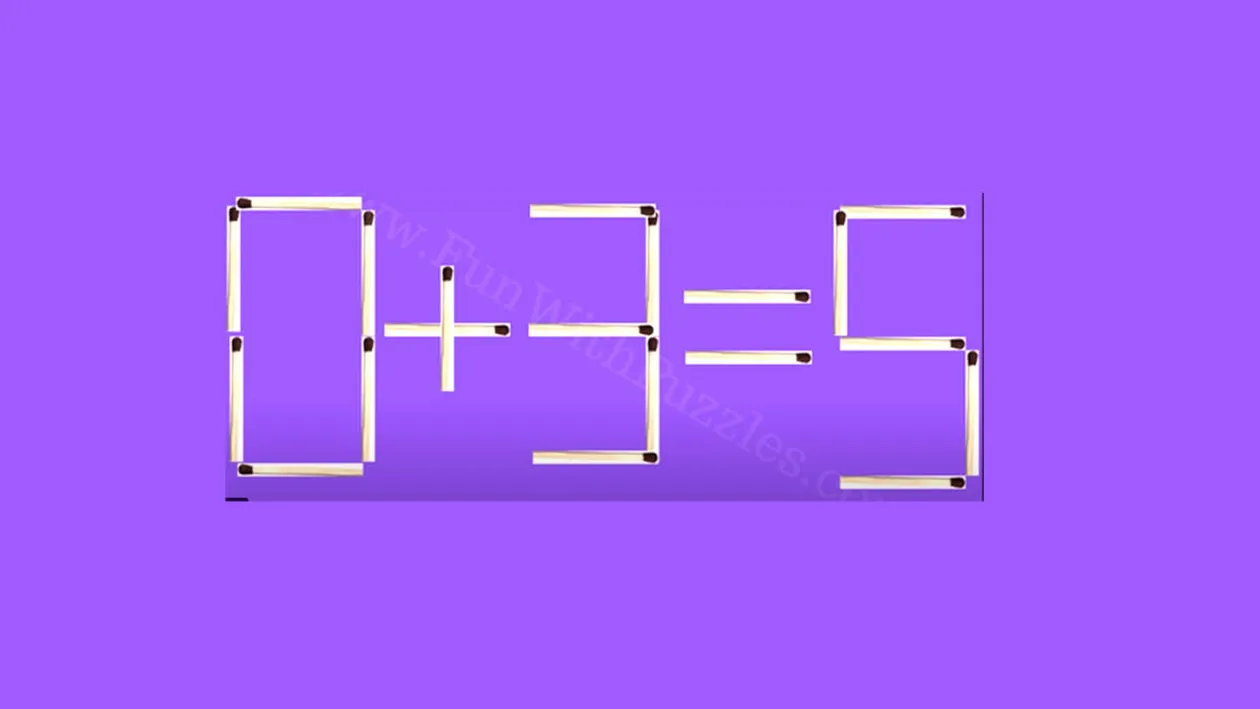 Testul IQ de duminică | Mutați un singur băț de chibrit pentru a face din 0+3=5 o egalitate corectă!