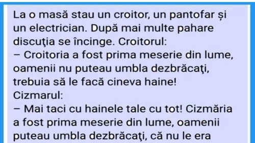 BANC | La o masă stau un croitor, un pantofar și un electrician