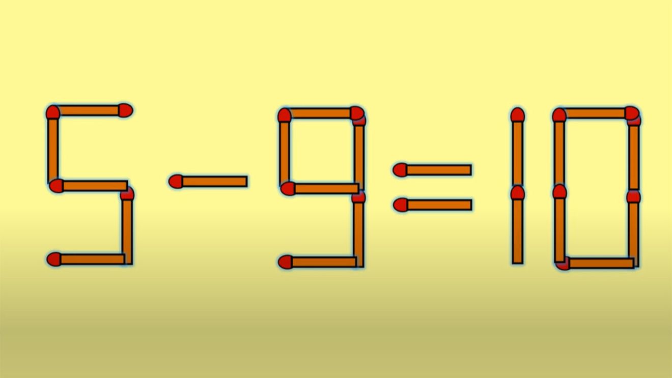 Test IQ cu chibrituri | Mutați un singur băț, pentru a corecta 5 - 9 = 10