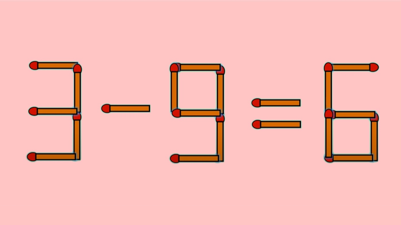 Test de inteligență | Mutați un singur chibrit, pentru a corecta 3 - 9 = 6