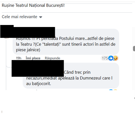 Comentariile la postarea despre piesa de teatru/ Sursa foto: Facebook