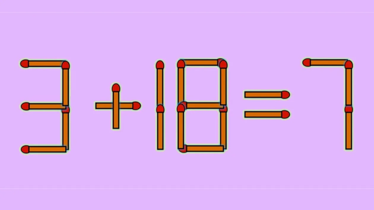 Test IQ exclusiv pentru genii | 3+18=7 este greșit. Pentru a corecta egalitatea, mutați un singur chibrit