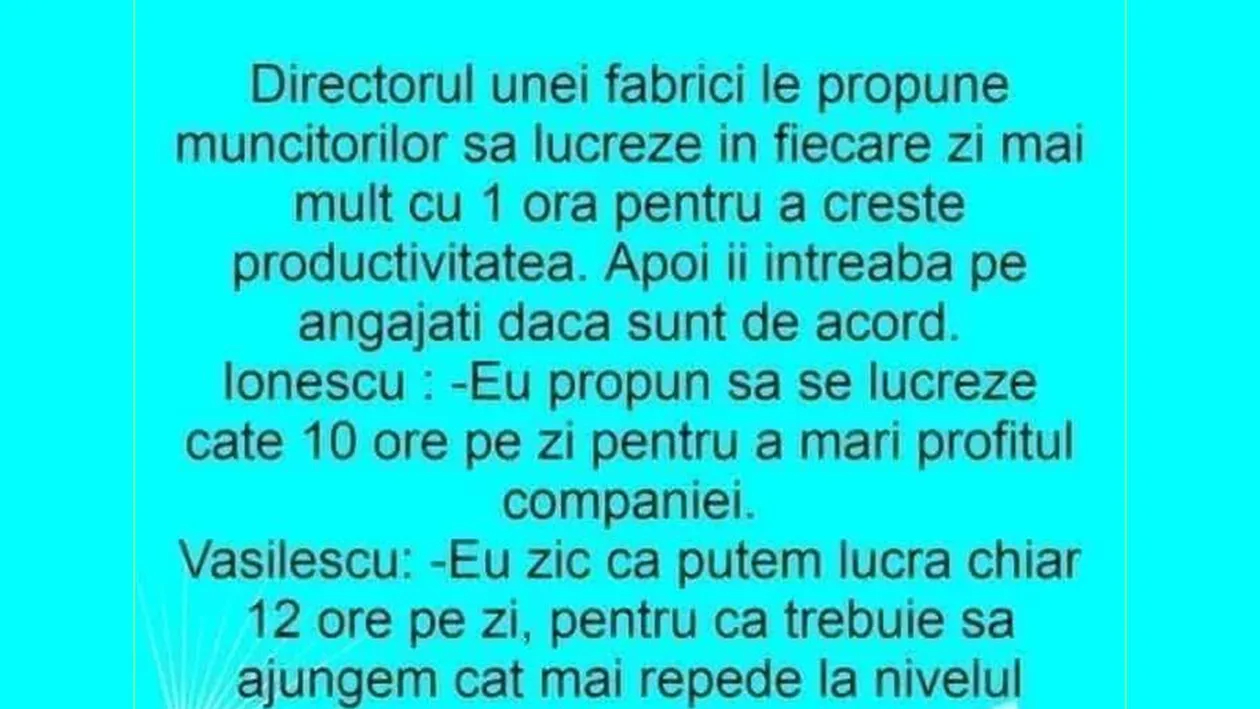 BANC | Directorul le propune muncitorilor să lucreze zilnic cu 1 oră mai mult