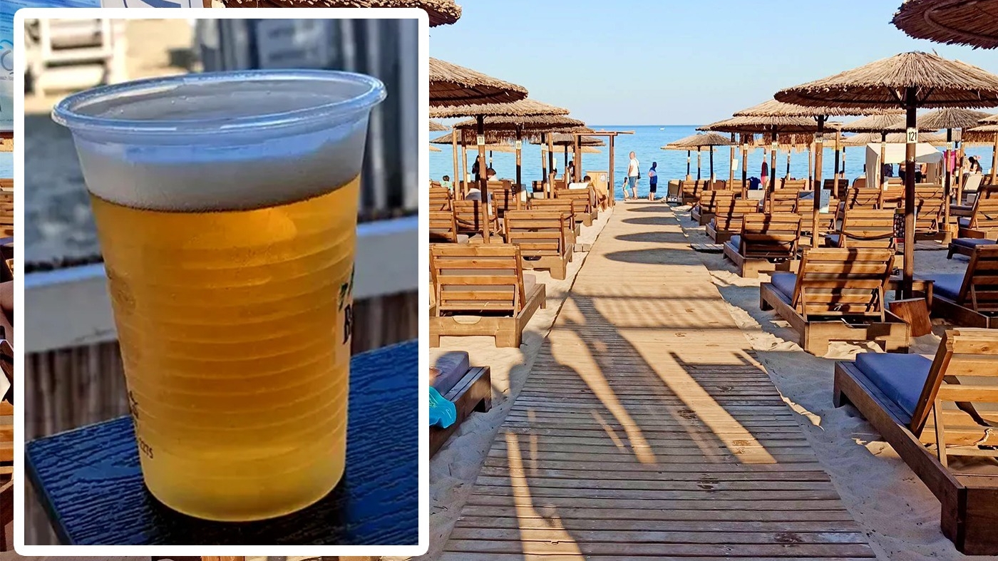 Cât costă o bere pe plajă în Thasos. Imagini realizate de o turistă româncă bulversată de prețuri