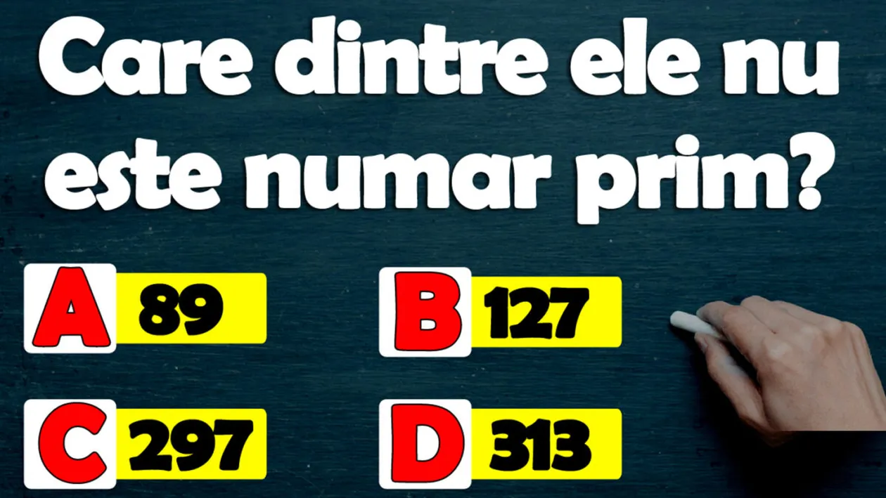 Test IQ exclusiv pentru genii | Care dintre ele nu e număr prim: 89, 127, 297 și 313?