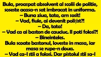 BANC | Bulă, proaspăt absolvent al şcolii de poliţie, soseşte acasă-n sat îmbrăcat în uniformă