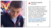 Blejan Daniel, un băiat de 13 ani din Bacău, a dispărut. Cine îl vede este rugat să sune la 112!