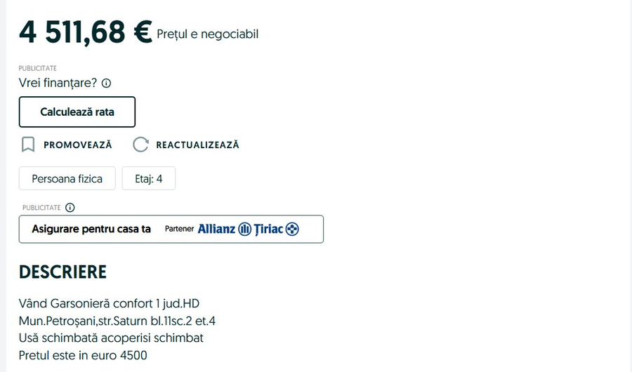Orașul din România în care poți cumpăra o garsonieră confort 1 cu doar 4500 de euro