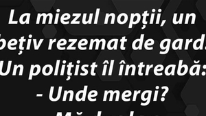 Bancul zilei. La miezul nopţii, un beţiv rezemat de gard....