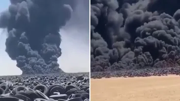 Incendiul vizibil chiar și din satelit! Cel mai mare depozit de anvelope uzate din lume a luat foc.