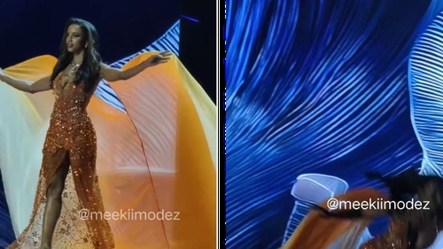 Clipe de panică la Miss Universe! O concurentă a călcat în gol și căzut de pe scenă
