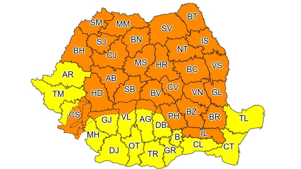 Avertizare meteo de la ANM! Coduri galben și portocaliu de ploi și furtuni în toată țara