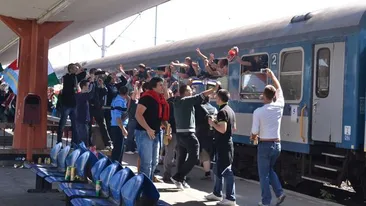 Un bărbat a fost lovit de o sticlă aruncată din tren de suporteri unguri. Omul si-a pierdut cunostinta din cauza loviturii