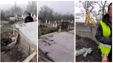 Scandal de zile mari într-un cimitir din Olt, după ce cavoul unei bătrâne a fost demolat. VIDEO