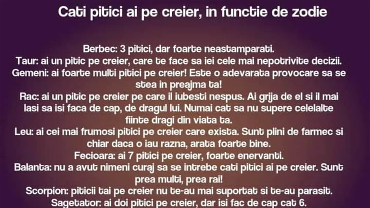 BANC | Câți pitici ai pe creier, în funcție de zodie