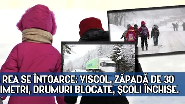 Vremea rea se întoarce: Viscol, zăpadă de 30 de centimetri, drumuri blocate, şcoli închise. VIDEO