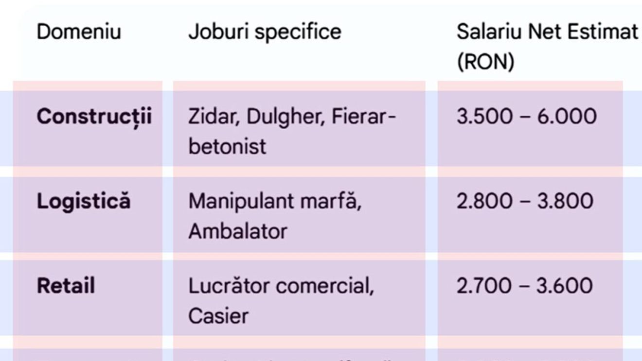 Ce job-uri poți avea în România fără 12 clase terminate. Ce salarii primești pentru ele, în 2026