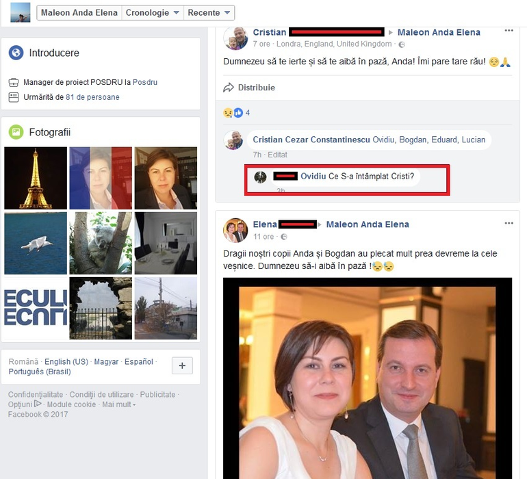 Ce s-a întâmplat cu pagina de Facebook a Andei Maleon! Unii dintre prietenii cuplului care s-a sinucis au fost şocaţi când au văzut mesajul