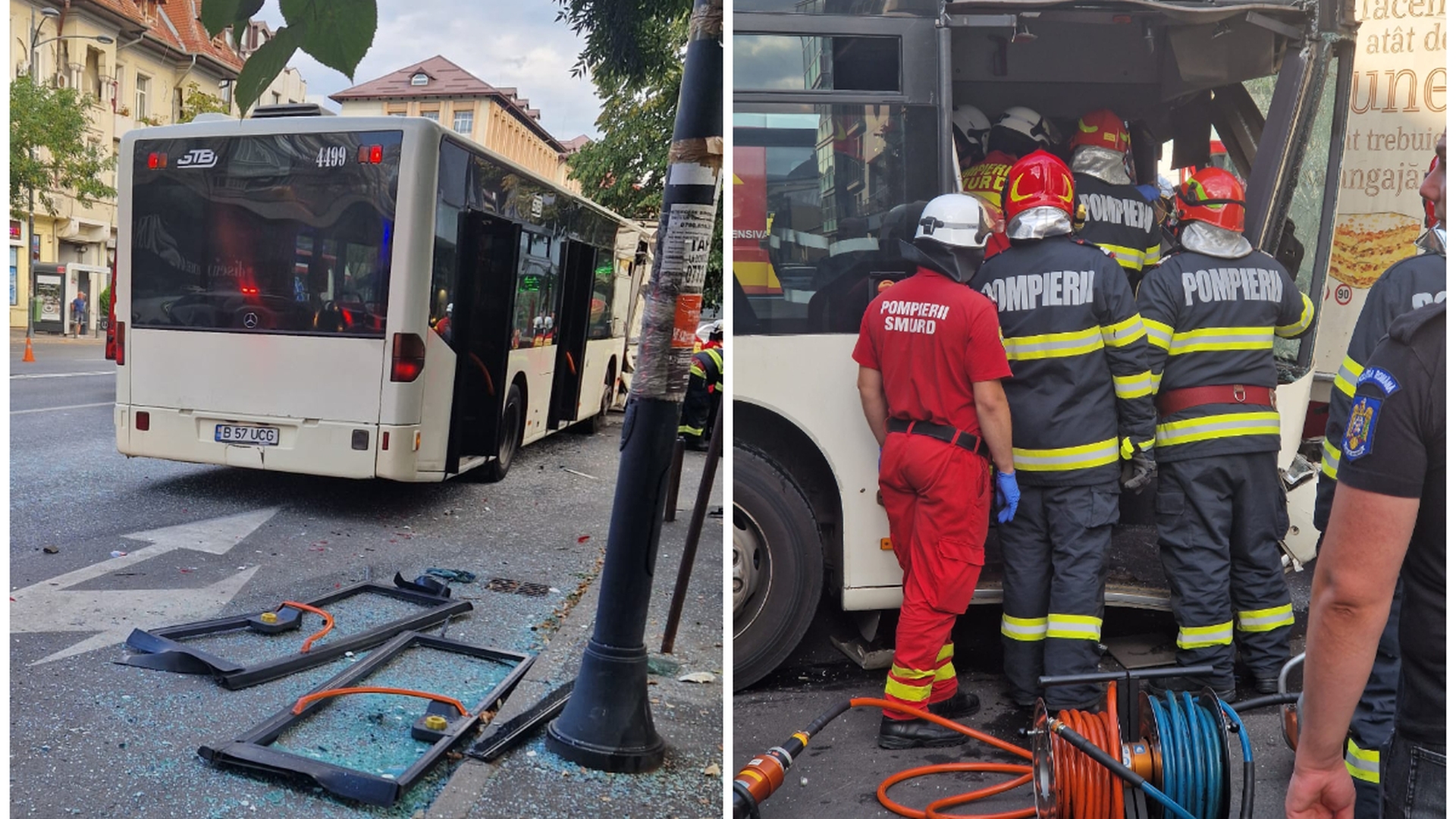 Accident grav între un autobuz STB și o autoutilitară, în București. Patru persoane au fost rănite și duse la spital