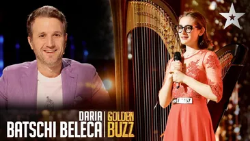 Daria Batschi i-a impresionat pe jurați și a primit al cincilea Golden Buzz. Cine este ”fata cu harpa”