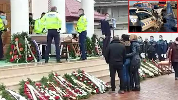 Polițistul Fănel Nițu, înmormântat cu onoruri militare. Omagiul copleșitor adus de colegii săi în momentul în care sicriul era coborât în groapă | VIDEO