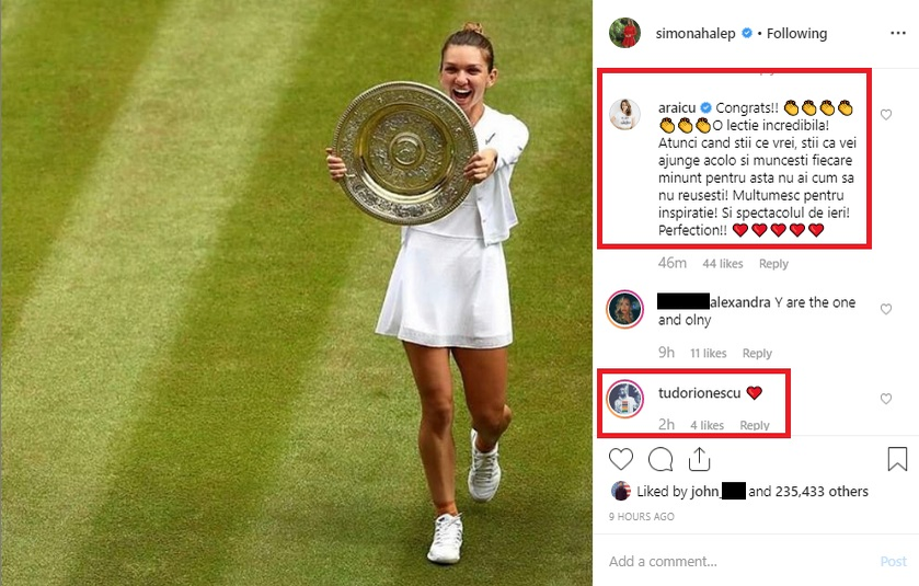 Ce mesaj a lăsat Oana Roman la această fotografie postată de Simona Halep pe Instagram. Nici Simona Gherghe nu s-a lăsat mai prejos