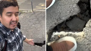 Reacția ilară a unui american, după ce a văzut o groapă uriașă în asfalt, în București