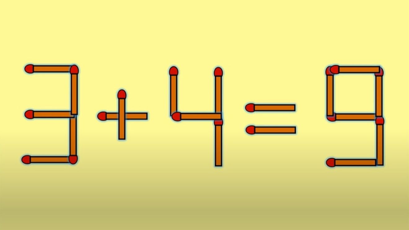 Test IQ cu chibrituri | Mutați un singur băț, pentru a corecta 3 + 4 = 9