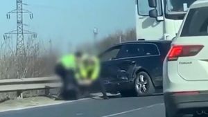 O polițistă a fost filmată în timp ce lovea cu piciorul în cap un bărbat. Totul s-a întâmplat pe Autostrada Soarelui