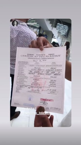 Certificatul de căsătorie al Andreei Bălan
