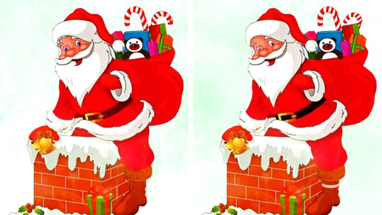 Test de logică de Crăciun | Găsiți toate cele 5 diferențe dintre cei 2 Moși Crăciun!