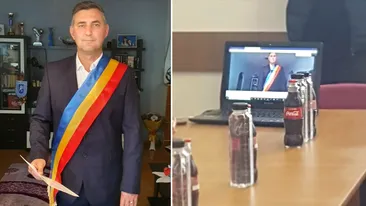 Primarul din Potcoava s-a îmbrăcat elegant, și-a pus drapelul pe piept și a anunțat online că a fost testat pozitiv cu COVID-19 | VIDEO