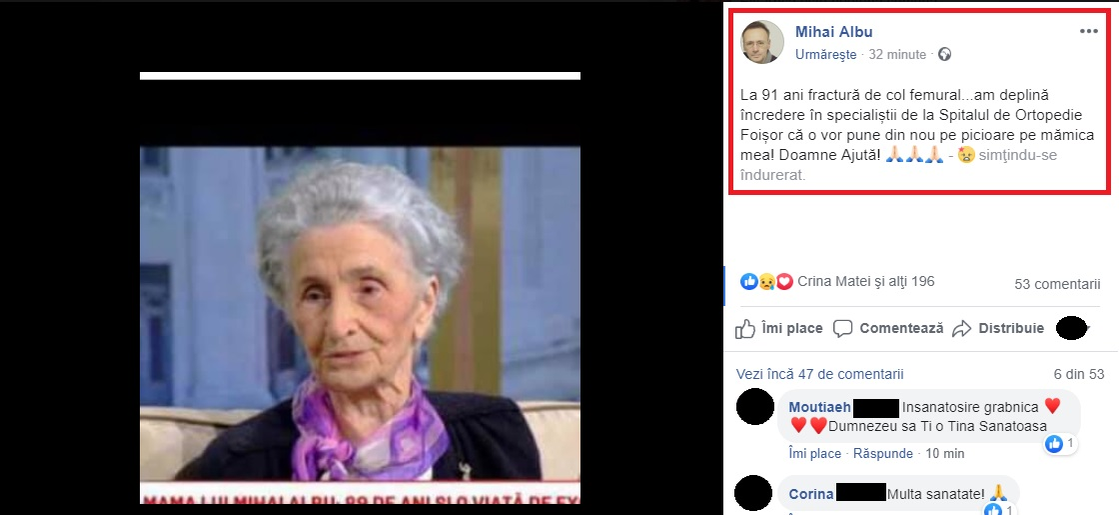 Mihai Albu, strigăt de ajutor după ce mama lui a fost operată de urgență în urma unui incident