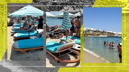 Turiștii nu se uită la bani în Mykonos. Două sute de euro șezlongul și plaja e plină