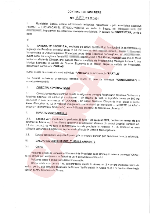 Contractul încheiat între Primăria Bacău și Antena 1