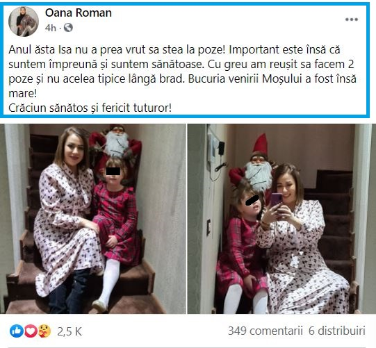 Oana Roman, declarații despre fiica sa după ce a jignit-o în direct, la TV: “Nu a vrut să stea la poză. Important e că suntem împreună”
