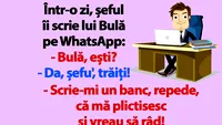 BANC | Șeful îi scrie lui Bulă pe WhatsApp: Scrie-mi un banc, că mă plictisesc