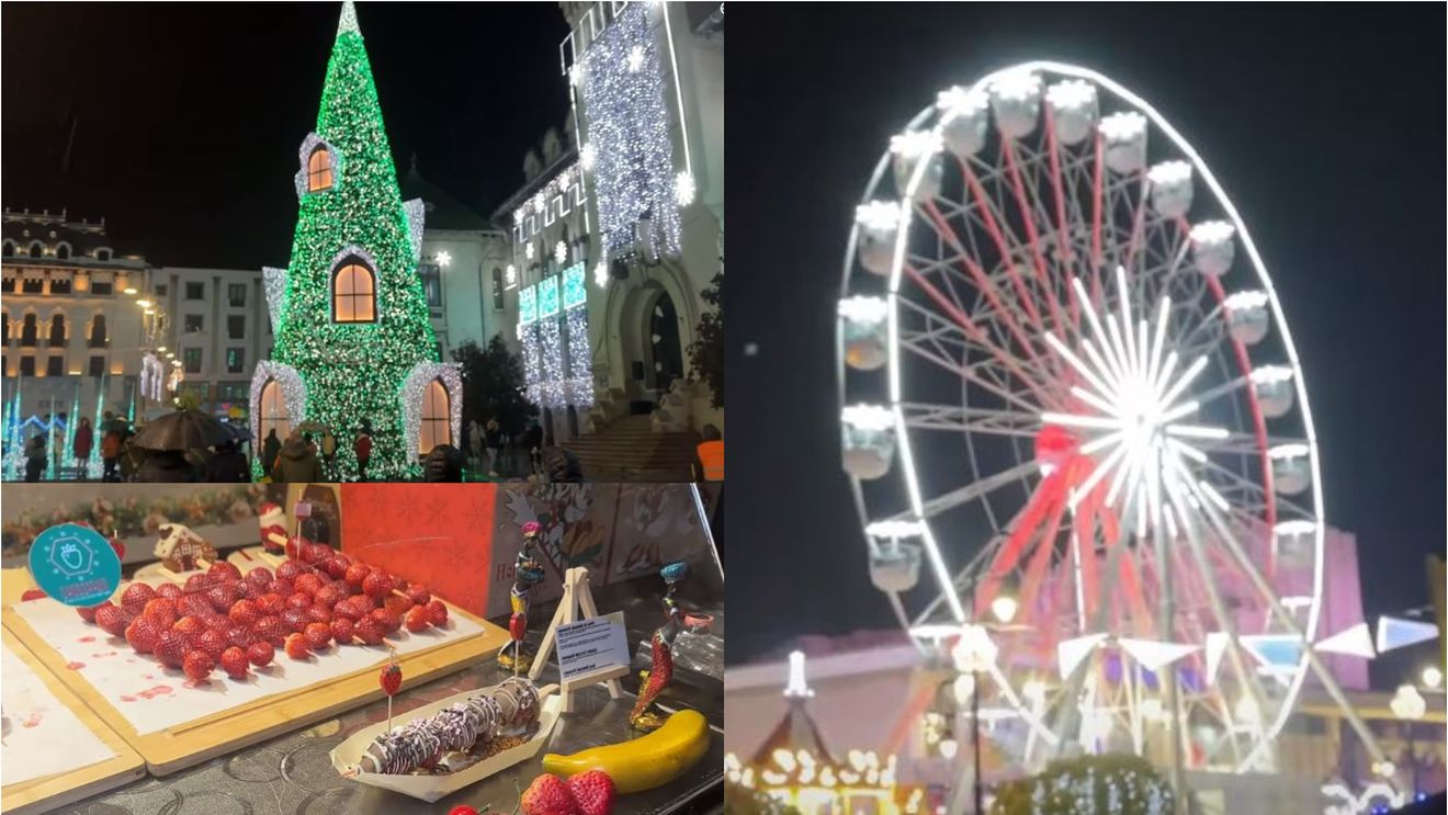 Cât costă o porție de mici, cartofi prăjiți și un vin fiert la Târgul de Crăciun din Craiova. Ce preț se percepe pentru o tură în roata panoramică