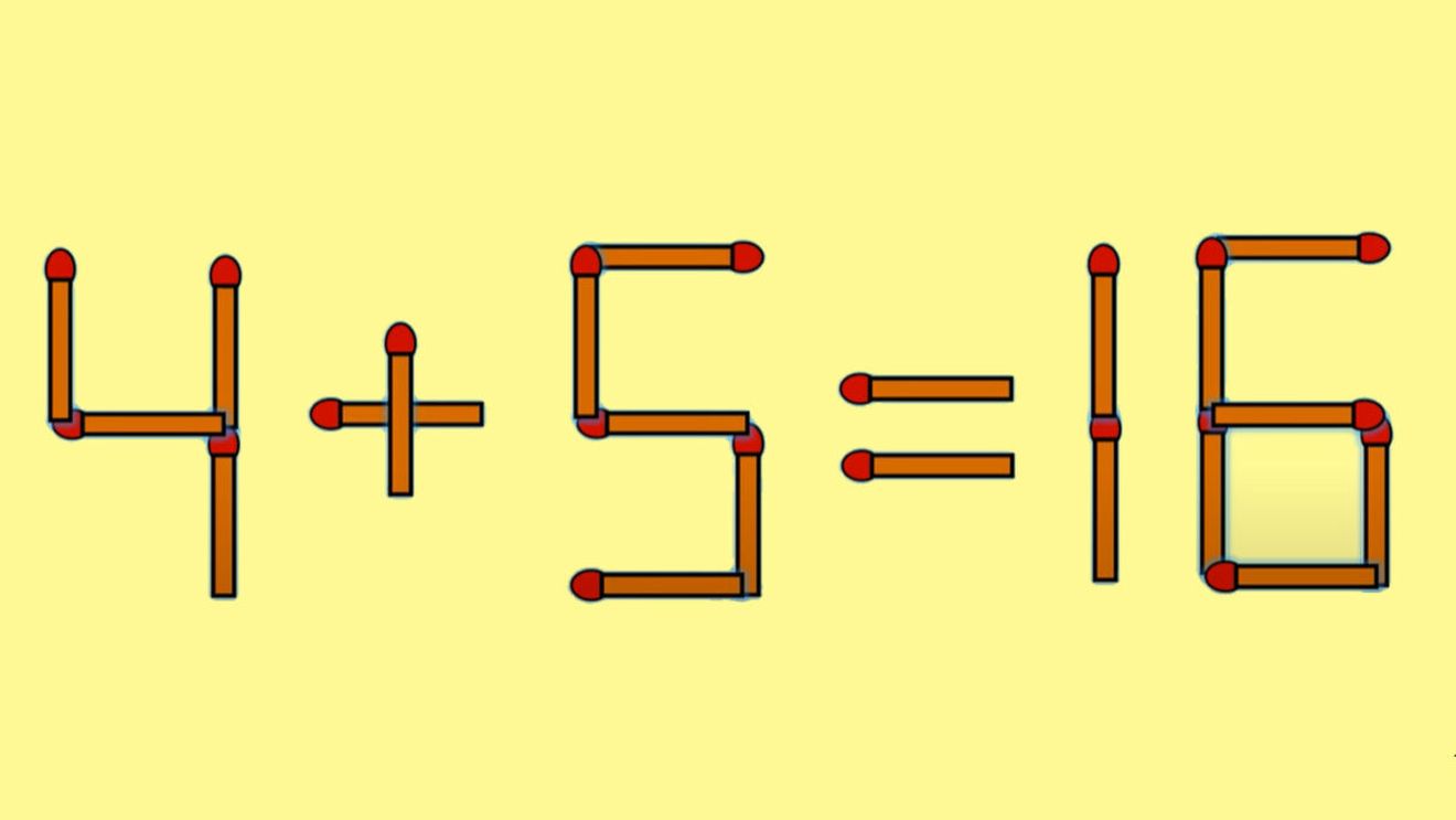 TEST IQ | 4+5=16 este greșit. Pentru a corecta egalitatea, este nevoie să mutați un singur chibrit
