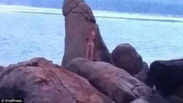 S-a dezbracat si s-a frecat de o piatra inalta de 12 metri, in forma de organ sexual masculin. Ce a patit tanara dupa ce a fost fotografiata de un turist