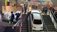 De-a râsu’-plânsu’! Un hoț a furat un autoturism și a rămas „înfipt” cu el în treptele de la metrou, după ce a fost urmărit de poliție