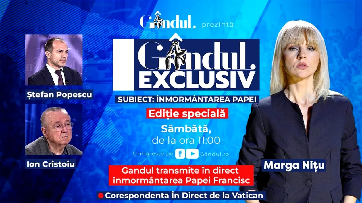 Înmormântarea Papei Francisc, prezentată integral pe Gândul.ro! Ediție specială sâmbătă, 26 aprilie, de la ora 11:00