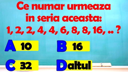 Testul IQ cu 10 întrebări foarte dificile | Prima: Ce număr urmează în seria 1, 2, 2, 4, 4, 6, 8, 8, 16?
