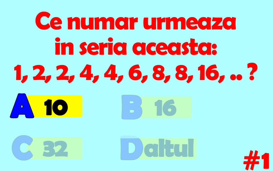 Testul IQ cu 10 întrebări foarte dificile | Prima: Ce număr urmează în seria 1, 2, 2, 4, 4, 6, 8, 8, 16?