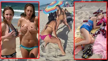 Desfrâu la mare! Aceste fete s-au îmbătat pe plajă și s-au dezbrăcat sub privirile tuturor