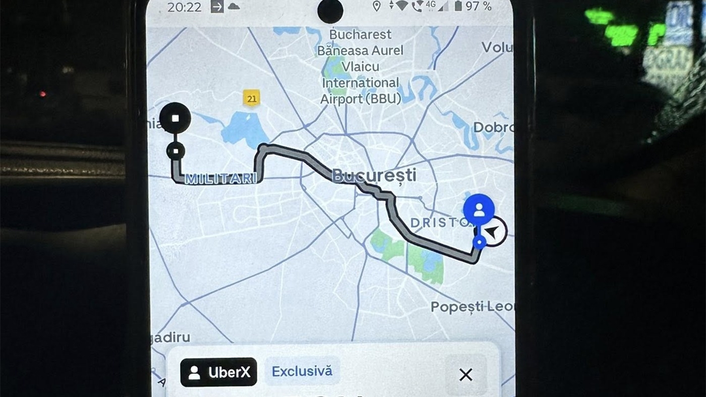 Un client a comandat o mașină Uber din Dristor în Chiajna. Cât a plătit pentru cursa de 19.6 km (41 de minute)