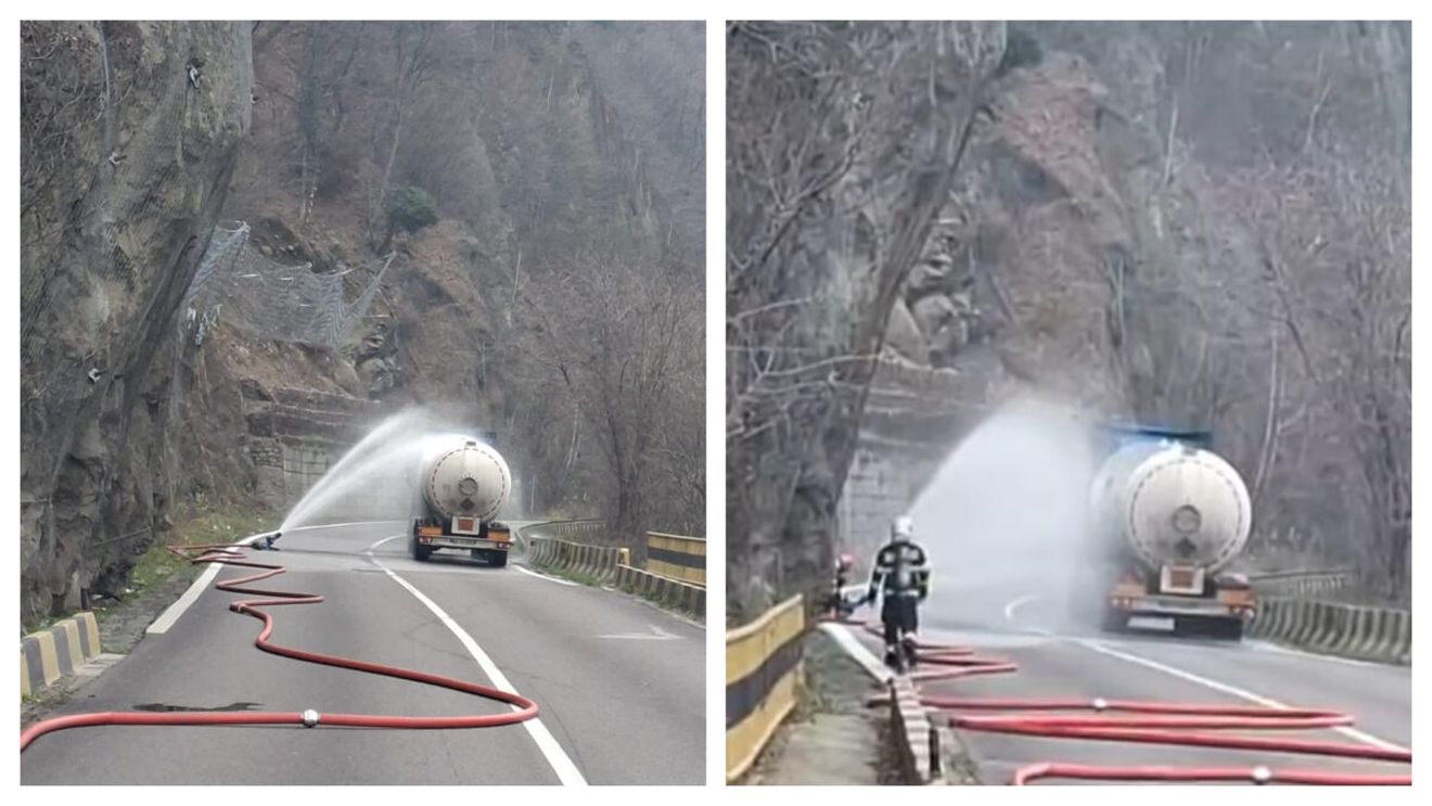 Traficul a fost blocat pe Valea Oltului. O cisternă cu GPL a avut pierderi de gaz, la ieșirea din Călimănești către Sibiu
